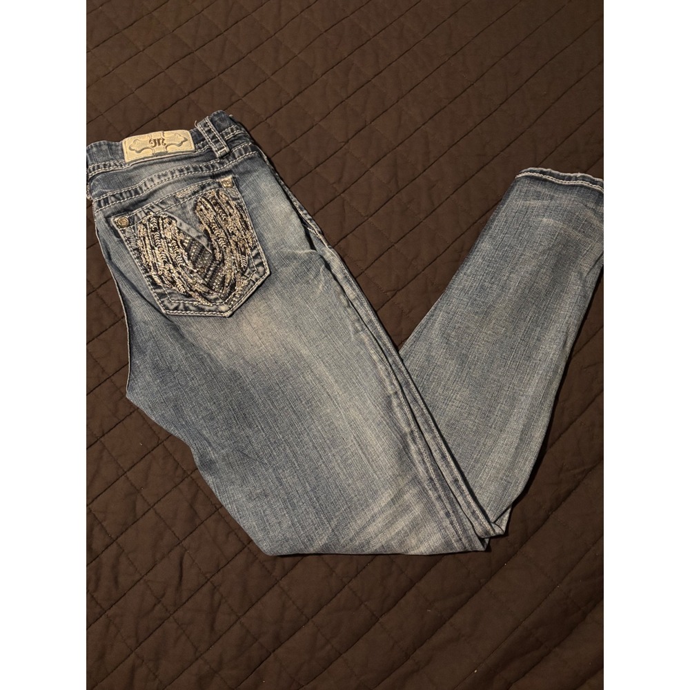 Miss Me Mid Rise‎ Skinny Jeans Size 28 Medium Wash Sequin Wing Pockets B3182ESR